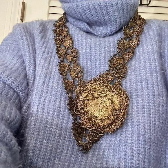 Wire Twisted Stranded Metal Belt/Necklace Unique Rosette Buckle - Picture 2 of 12